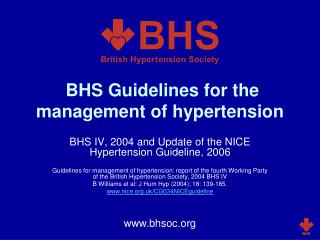 BHS Guidelines for the management of hypertension