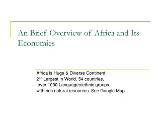 An Brief Overview of Africa and Its Economies