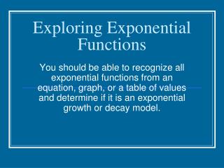 Exploring Exponential Functions