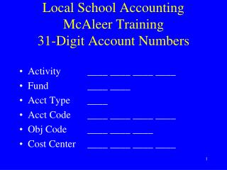 Local School Accounting McAleer Training 31-Digit Account Numbers