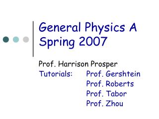 General Physics A Spring 2007