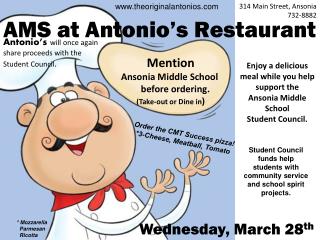 Enjoy a delicious meal while you help support the Ansonia Middle School Student Council.