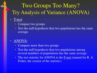 Two Groups Too Many? Try Analysis of Variance (ANOVA)