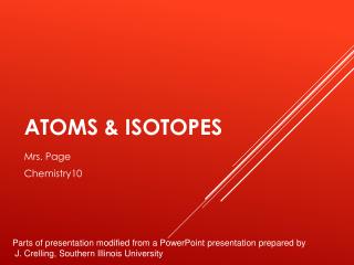 Atoms &amp; Isotopes