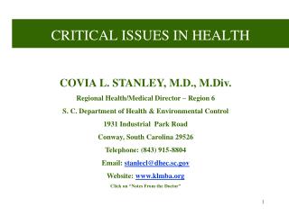 CRITICAL ISSUES IN HEALTH