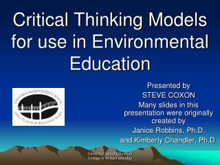 Critical Thinking Models for use in Environmental Education