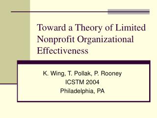 Toward a Theory of Limited Nonprofit Organizational Effectiveness