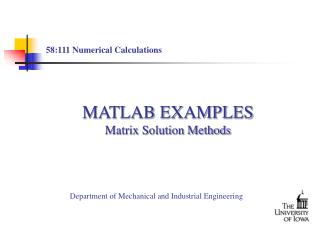 MATLAB EXAMPLES Matrix Solution Methods