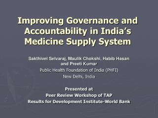 Improving Governance and Accountability in India’s Medicine Supply System