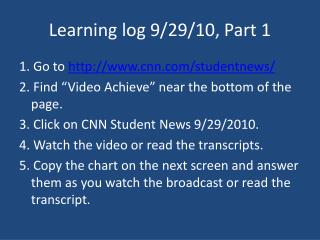 Learning log 9/29/10, Part 1