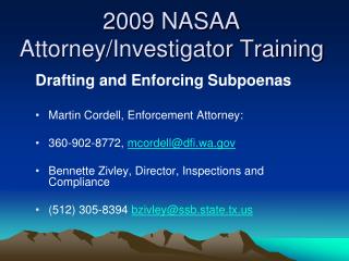 2009 NASAA Attorney/Investigator Training