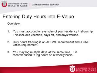 Entering Duty Hours into E-Value