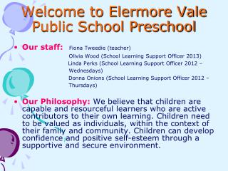 Welcome to Elermore Vale Public School Preschool