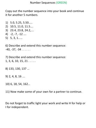 Number Sequences (GREEN)