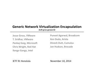 Generic Network Virtualization Encapsulation draft-gross-geneve- 02
