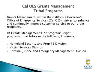 Cal OES Grants Management Tribal Programs