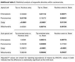 Additional table 2. Statistical analysis of organelle densities within caulonemata
