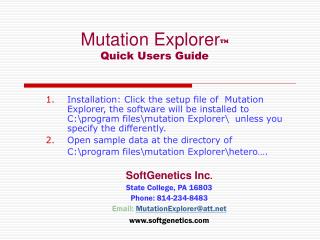 Mutation Explorer ™ Quick Users Guide