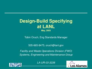 Design-Build Specifying at LANL May, 2003