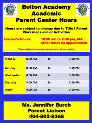 Bolton Academy Academic Parent Center Hours