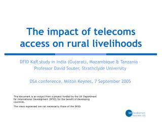 The impact of telecoms access on rural livelihoods