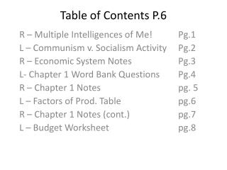 Table of Contents P.6