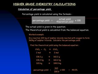 HIGHER GRADE CHEMISTRY CALCULATIONS