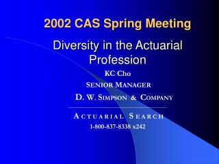 2002 CAS Spring Meeting Diversity in the Actuarial Profession KC Cho S ENIOR M ANAGER