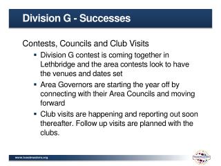 Division G - Successes
