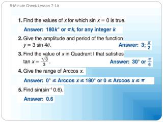 5-Minute Check Lesson 7-1A