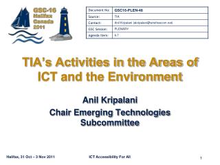 TIA’s Activities in the Areas of ICT and the Environment