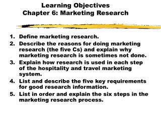 Learning Objectives Chapter 6: Marketing Research