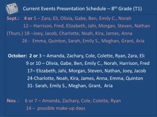Current Events Presentation Schedule – 8 th Grade ( T1)