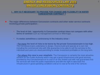 ENERGY AND RESSOURCES LAW 2004 WATER CONCESSION CONTRACTS