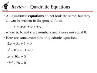 Review – Quadratic Equations