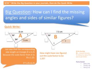 9/ 23 * Write the Big Question in your journals, then do the Quick Write