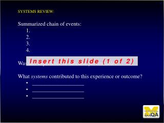 Systems review: Summarized chain of events: Was this experience or outcome preventable ?