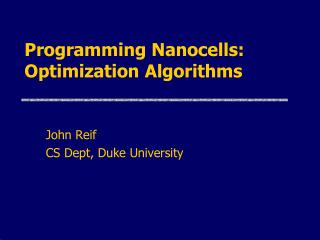 Programming Nanocells: Optimization Algorithms