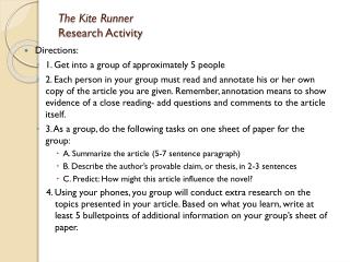 The Kite Runner Research Activity