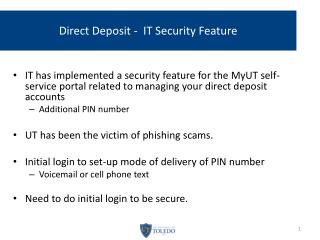 Direct Deposit - IT Security Feature