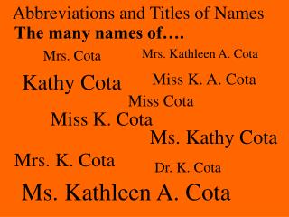 Abbreviations and Titles of Names
