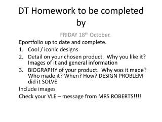 DT Homework to be completed by