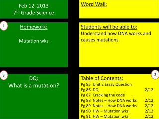 Feb 12, 2013 7 th Grade Science