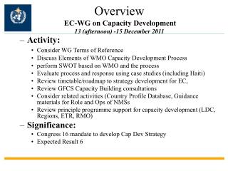 Overview EC-WG on Capacity Development 13 (afternoon) -15 December 2011