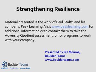 Strengthening Resilience