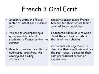 French 3 Oral Ecrit