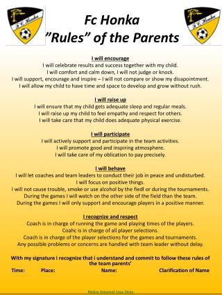 Fc Honka ”Rules” of the Parents