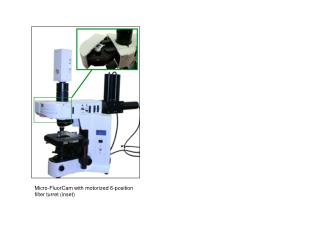 Micro-FluorCam with motorized 6-position filter turret (inset)