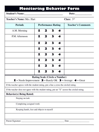 Behavior Calendar