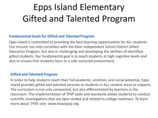 Epps Island Elementary Gifted and Talented Program